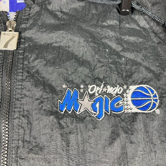 VTG Logo 7 Orlando Magic Jacket Adult Medium Black Full Zip Hooded Windbreaker - Picture 3 of 16